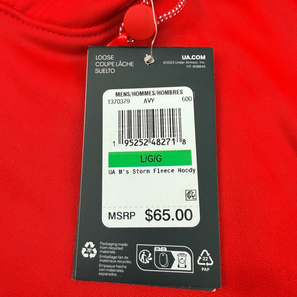 Under Armour Mens Storm Fleece Hoodie Red Hooded Active Sweatshirt Large 1370379 - Picture 9 of 11